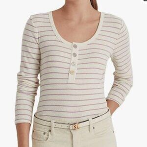 Lauren Ralph Lauren Women’s Striped Jersey Henley Top Cream/Scottish Primrose L